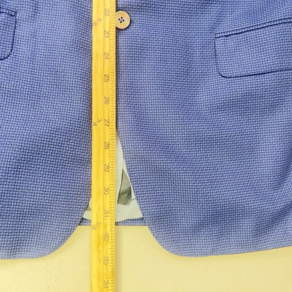 Oxxford Clothes Sport Coat Mens 44R Blue Houndstooth Bespoke Blazer USA Unmarked